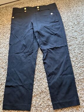 Anne Klein Black Straight-Leg Pants with Gold Buttons